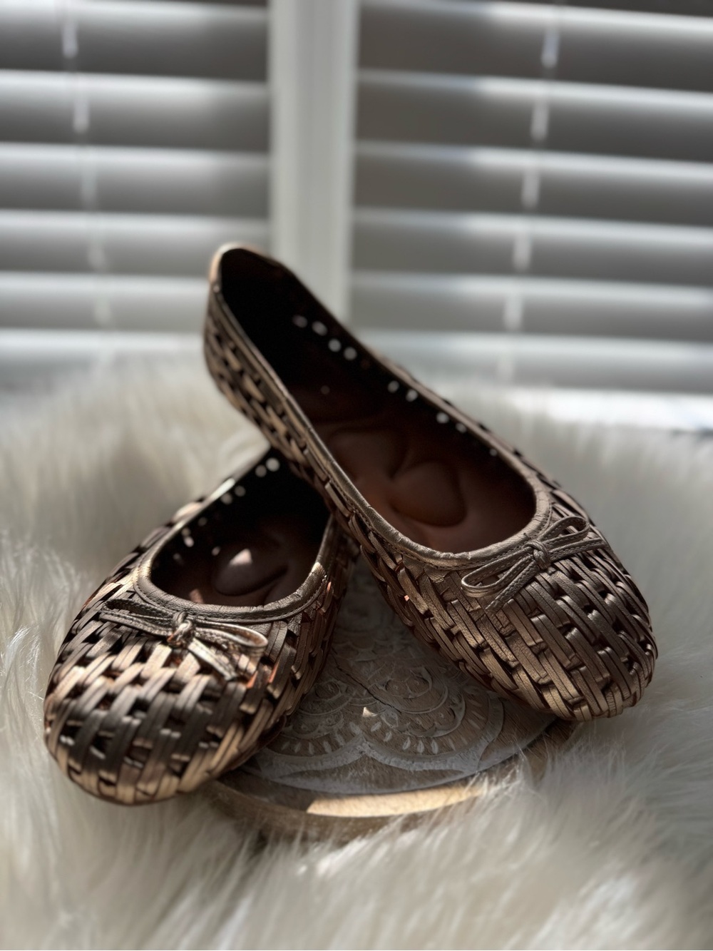 Lucky Brand Metallic Rose Gold Woven Ballet Flats